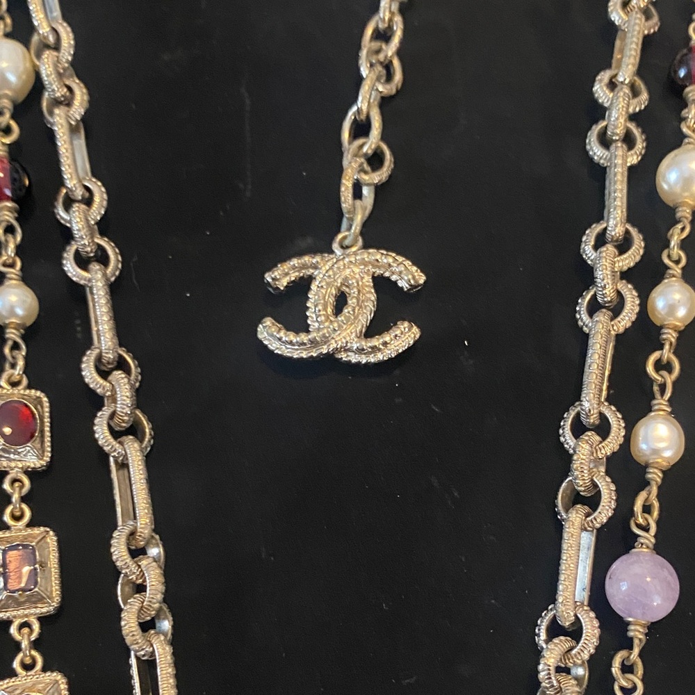 CHANEL Gold and Purple Cross Pendant Necklace - Picture 3 of 12